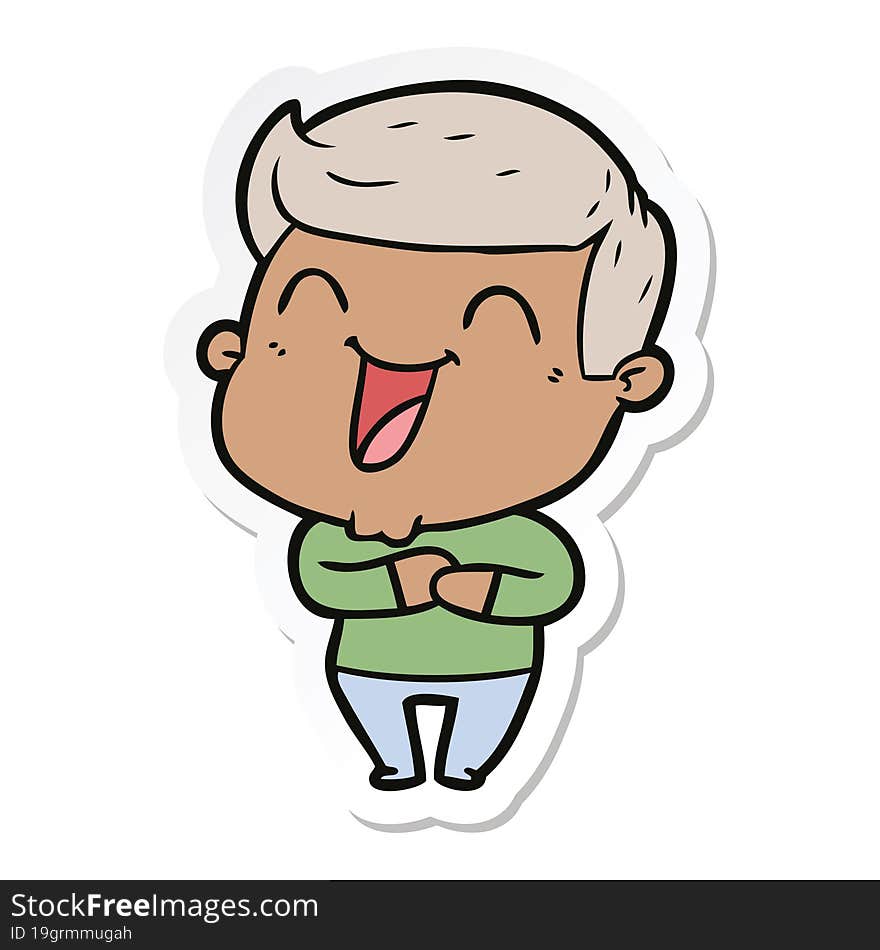 sticker of a cartoon man laughing