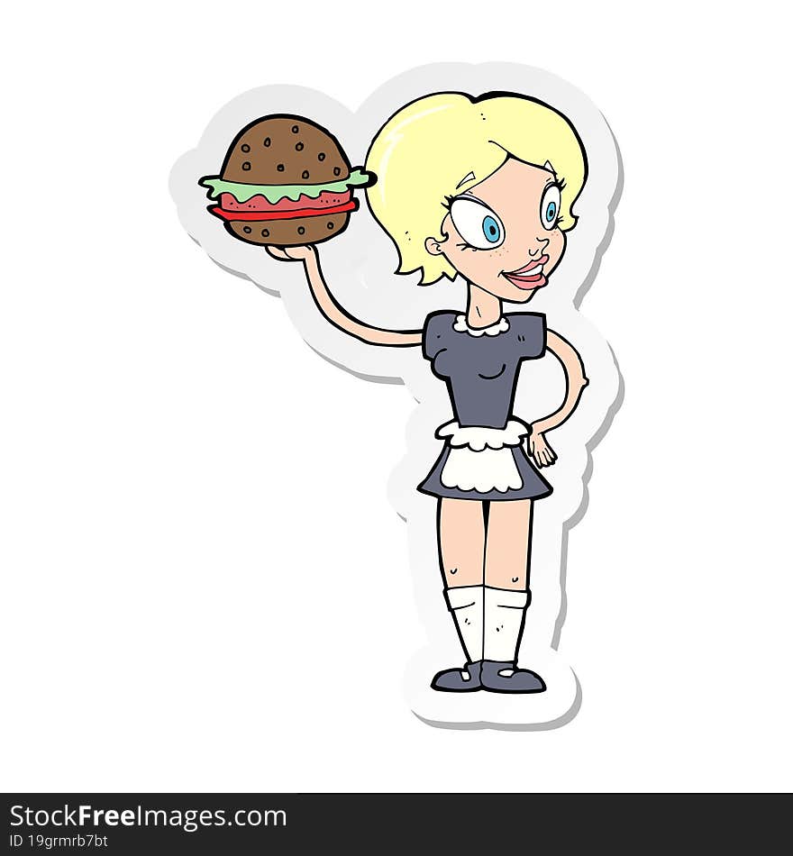 sticker of a cartoon waitress with burger