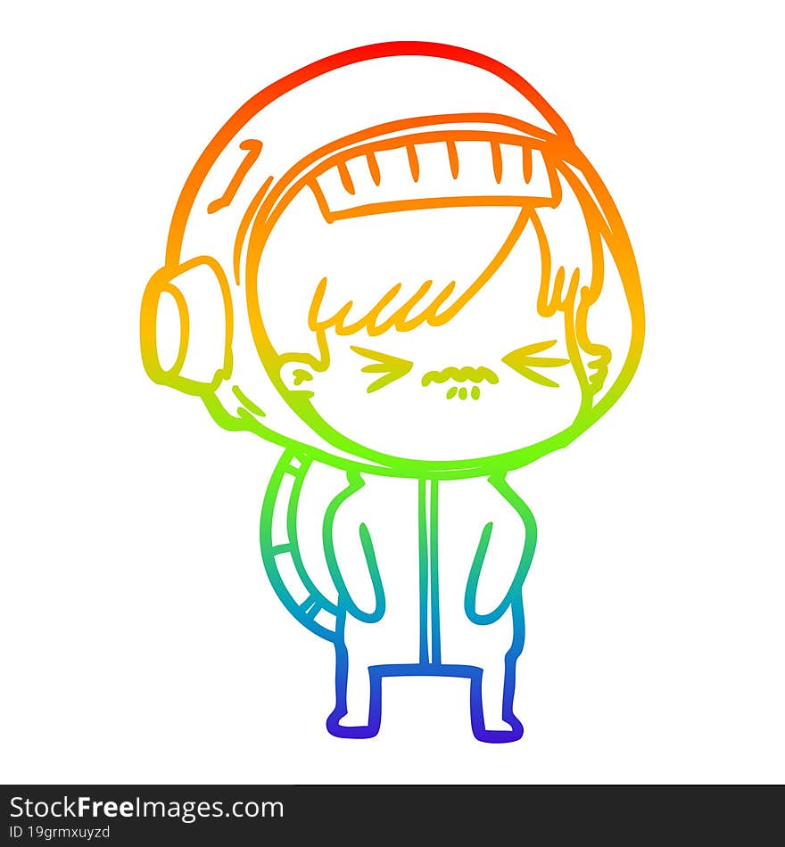 rainbow gradient line drawing of a cartoon astronaut woman