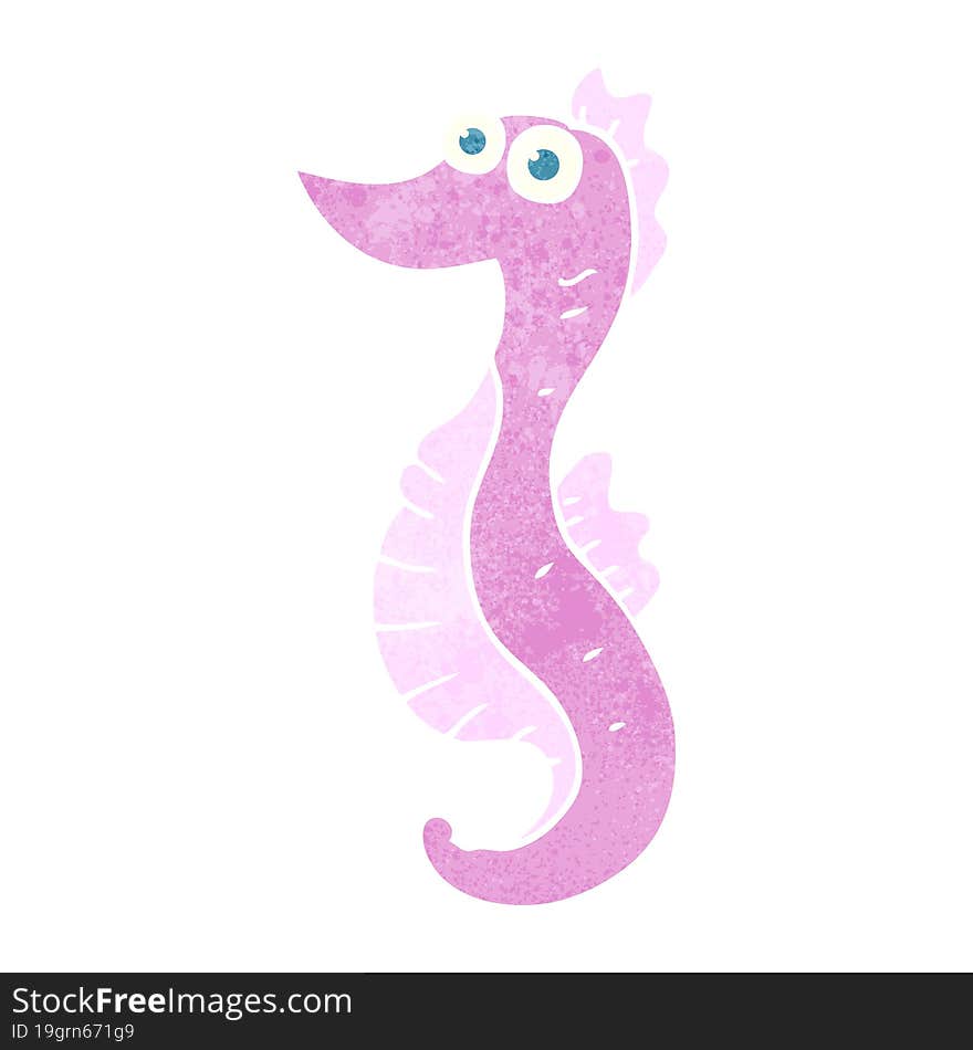 freehand retro cartoon seahorse