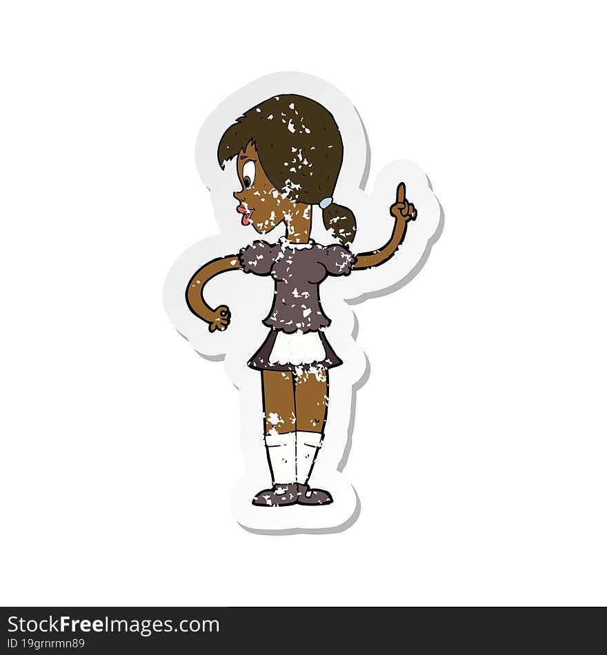 retro distressed sticker of a cartoon waitress calling order