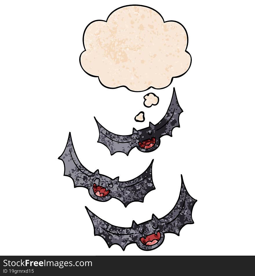 cartoon vampire bats and thought bubble in grunge texture pattern style