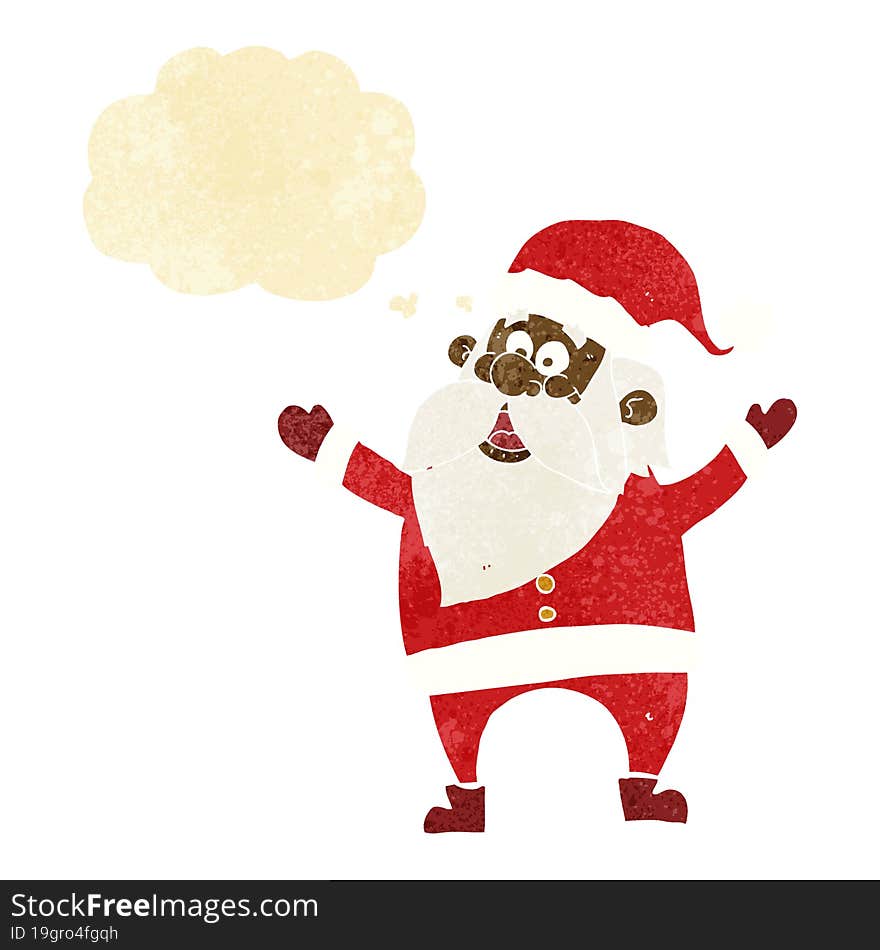 cartoon santa claus with thought bubble