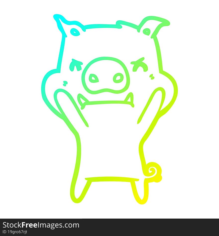 cold gradient line drawing of a angry cartoon pig