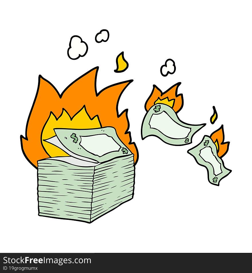 burning money cartoon. burning money cartoon