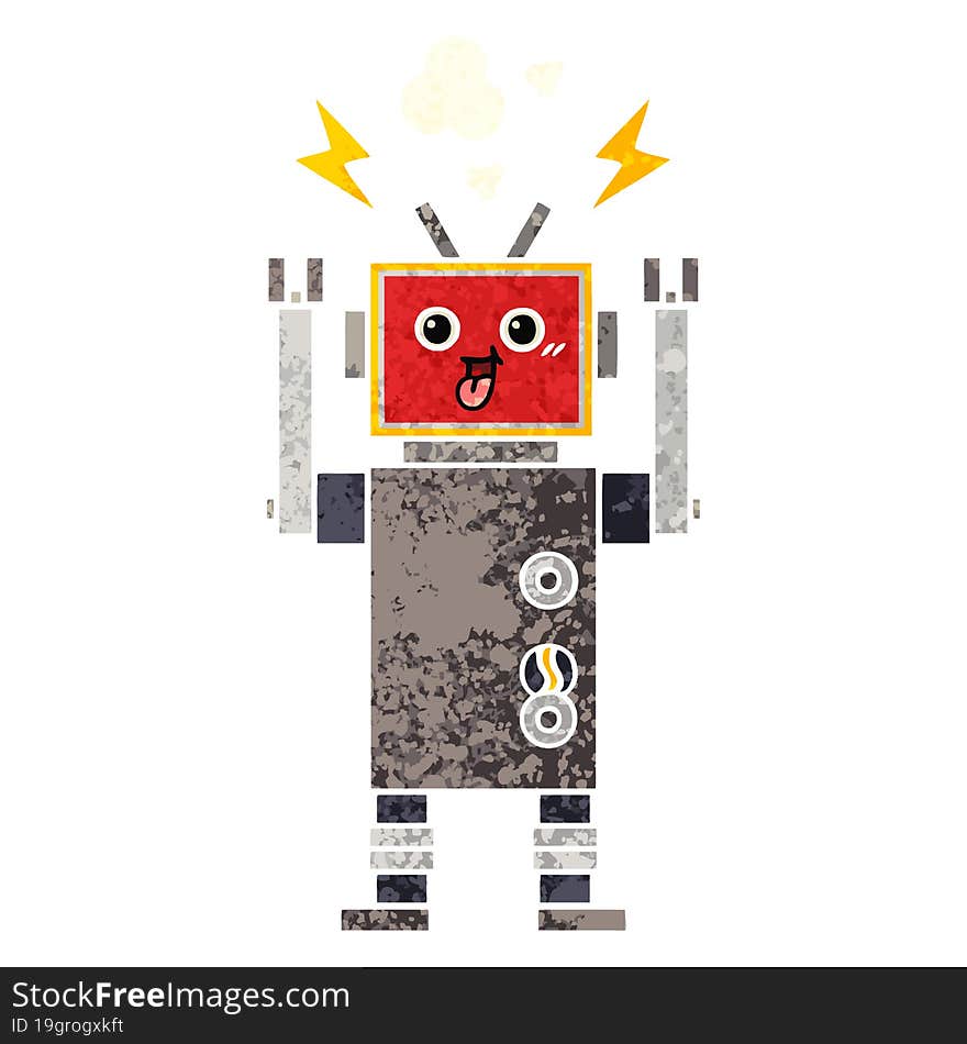 Retro Illustration Style Cartoon Robot