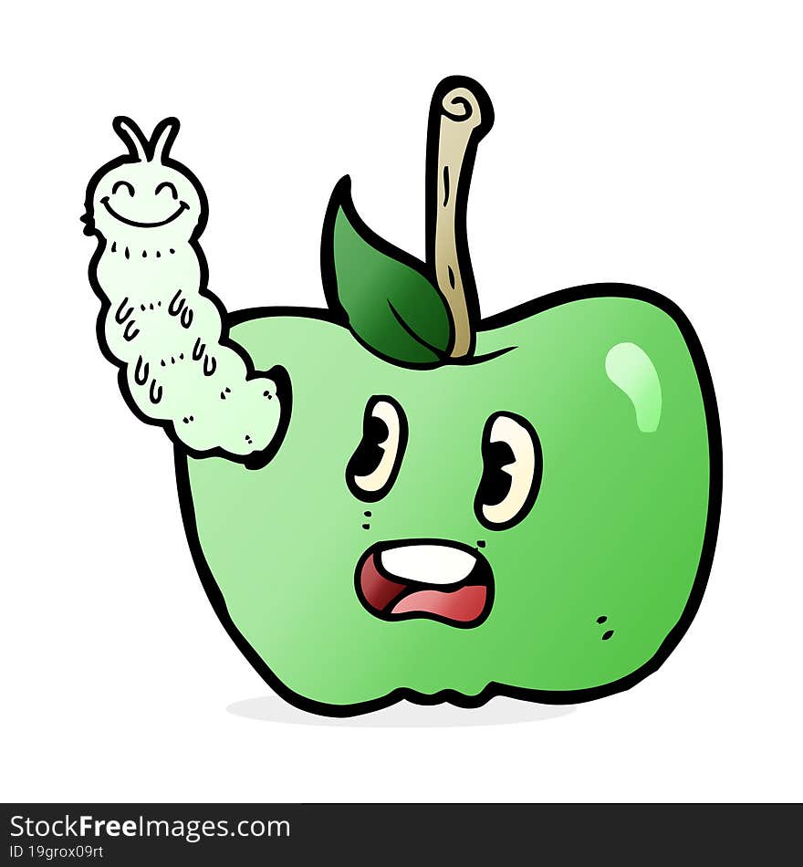 cartoon apple with bug