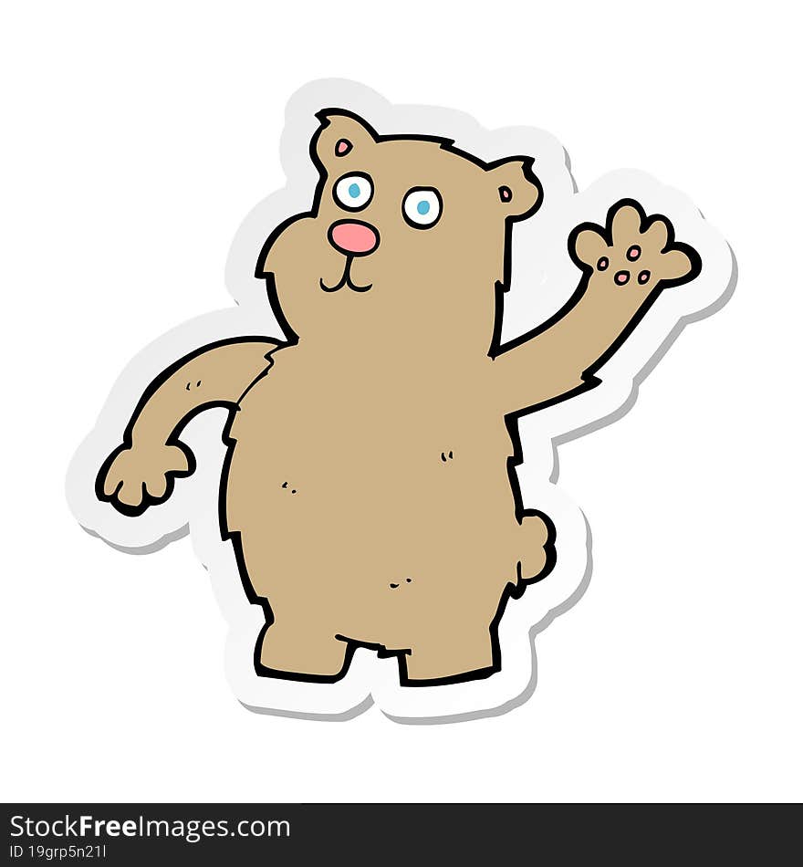 sticker of a cartoon waving bear