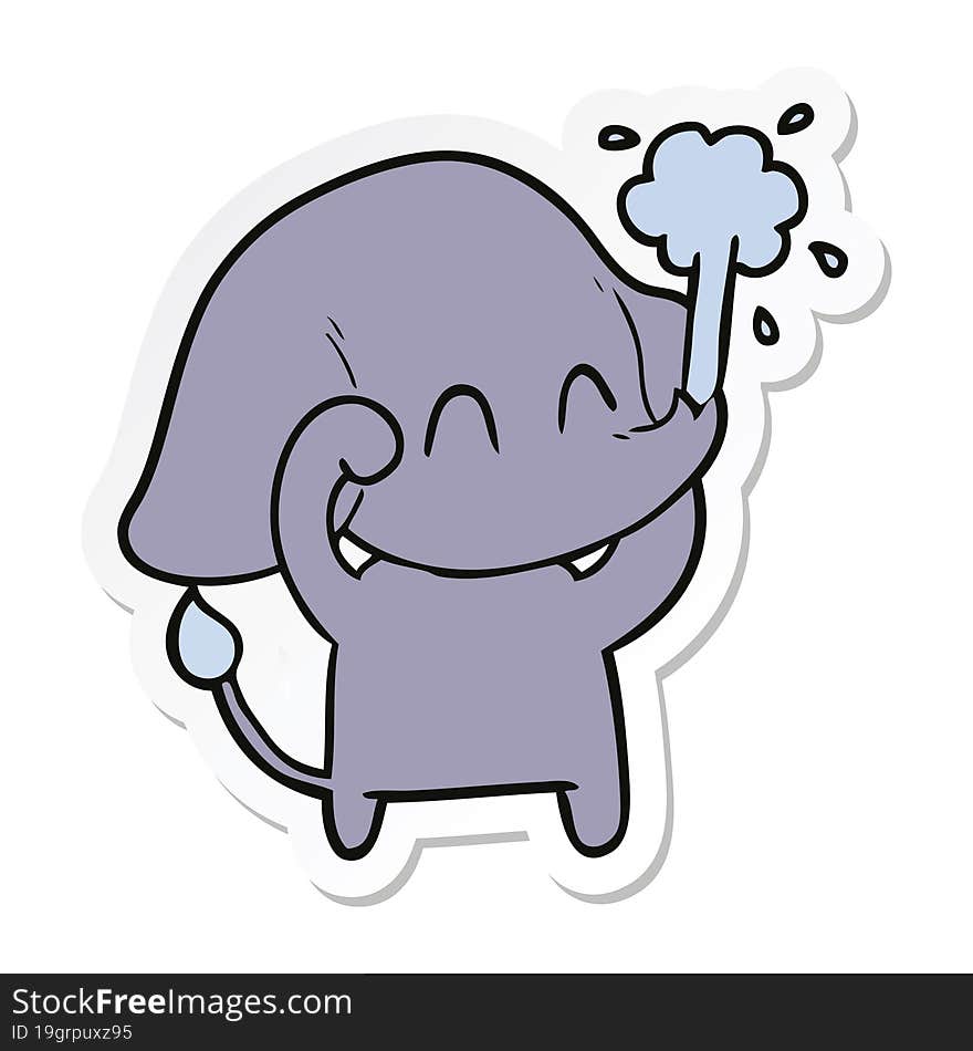 sticker of a cute cartoon elephant spouting water