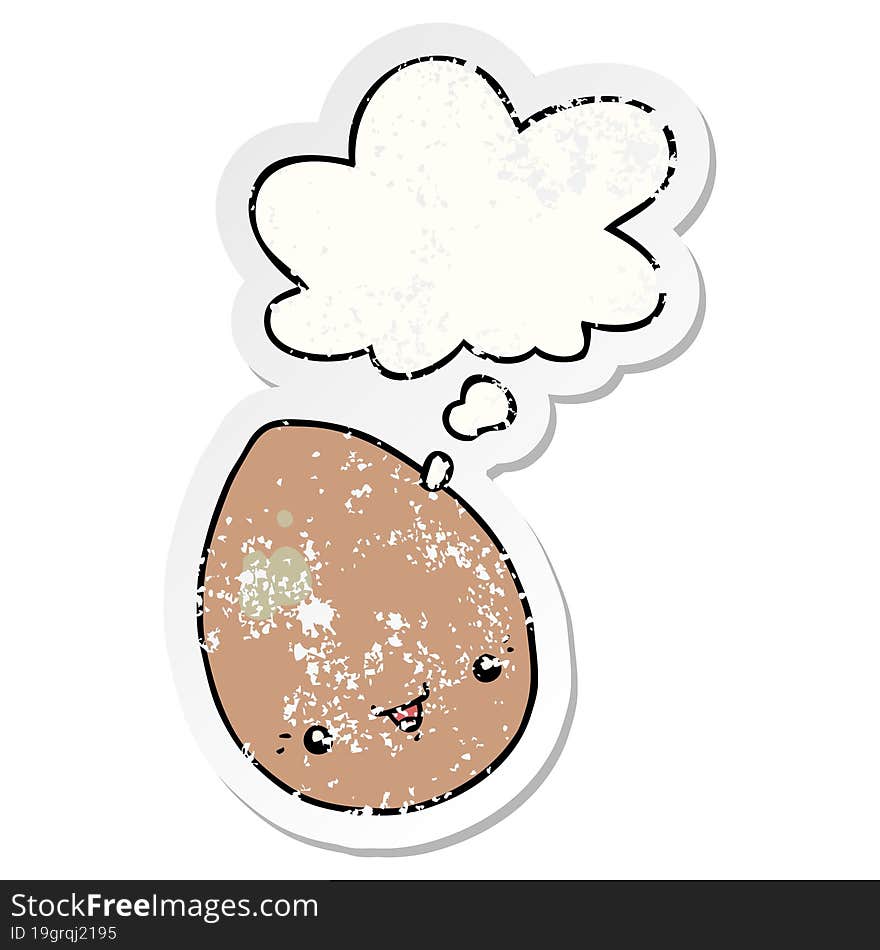 cartoon egg and thought bubble as a distressed worn sticker