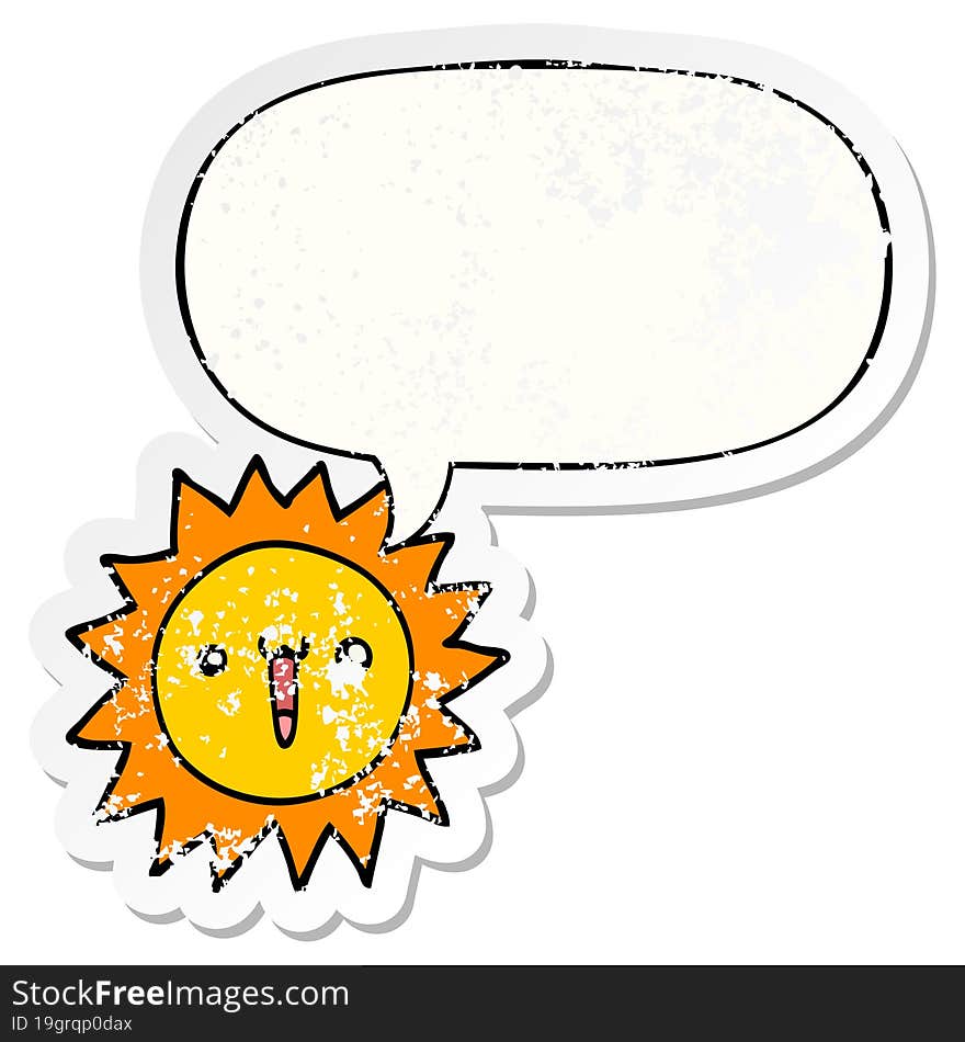 cartoon sun and speech bubble distressed sticker