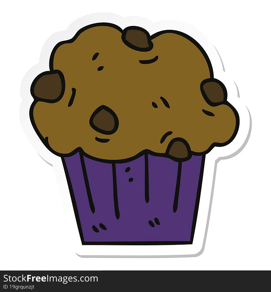 sticker of a quirky hand drawn cartoon chocolate muffin cake