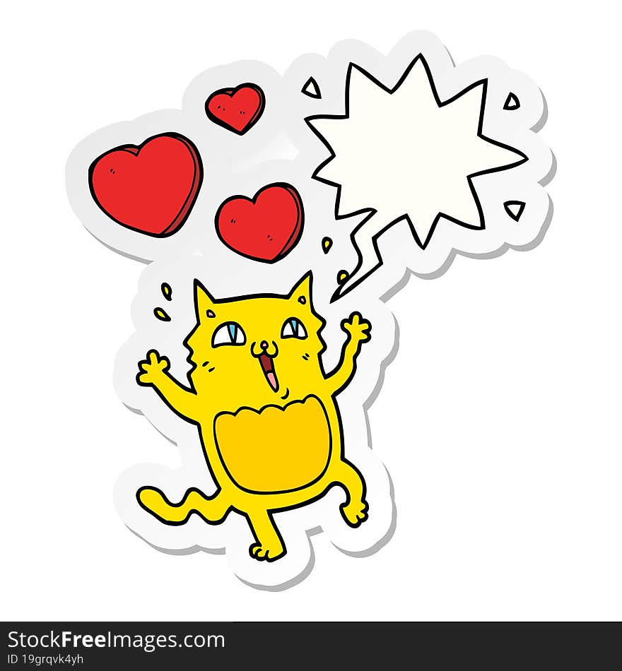 cartoon cat crazy in love and speech bubble sticker