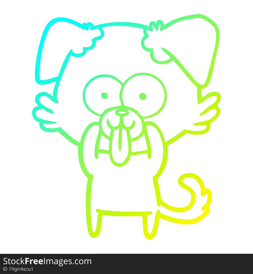 cold gradient line drawing of a cartoon dog with tongue sticking out