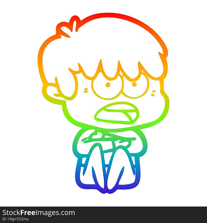 rainbow gradient line drawing worried cartoon boy