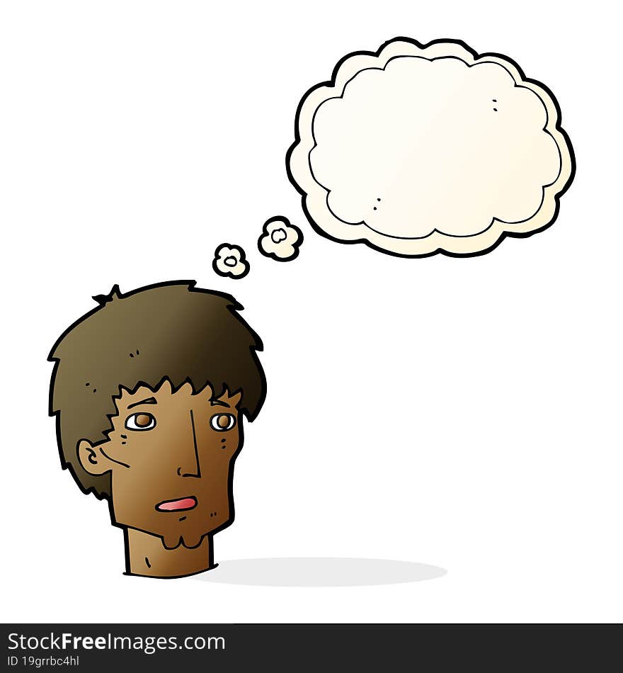 Cartoon Worried Man With Thought Bubble