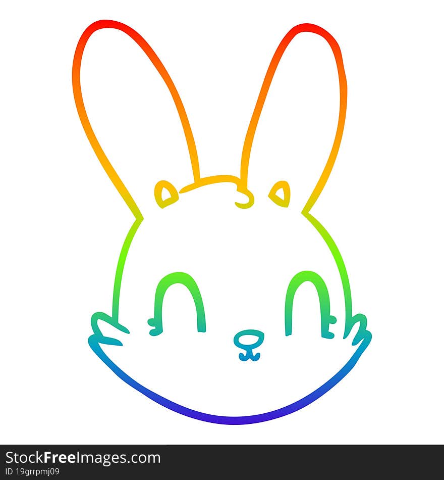 Rainbow Gradient Line Drawing Cartoon Bunny Face