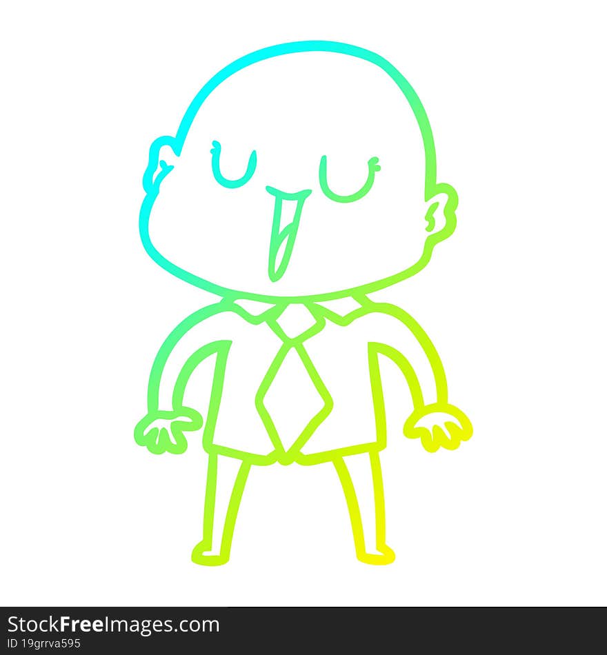 cold gradient line drawing of a happy cartoon bald man