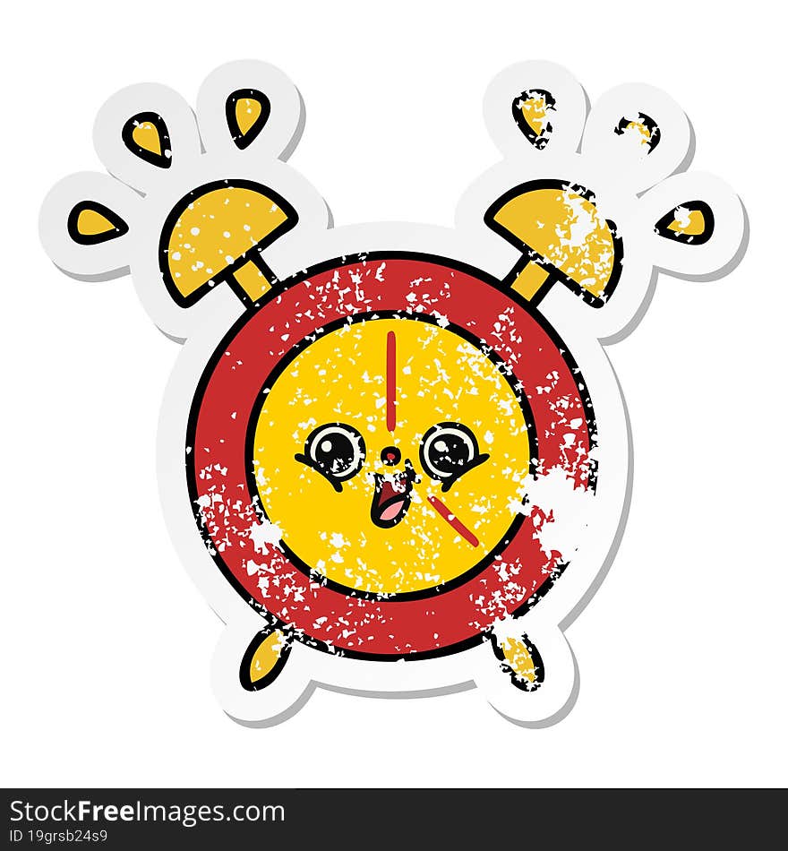 Distressed Sticker Of A Cute Cartoon Alarm Clock