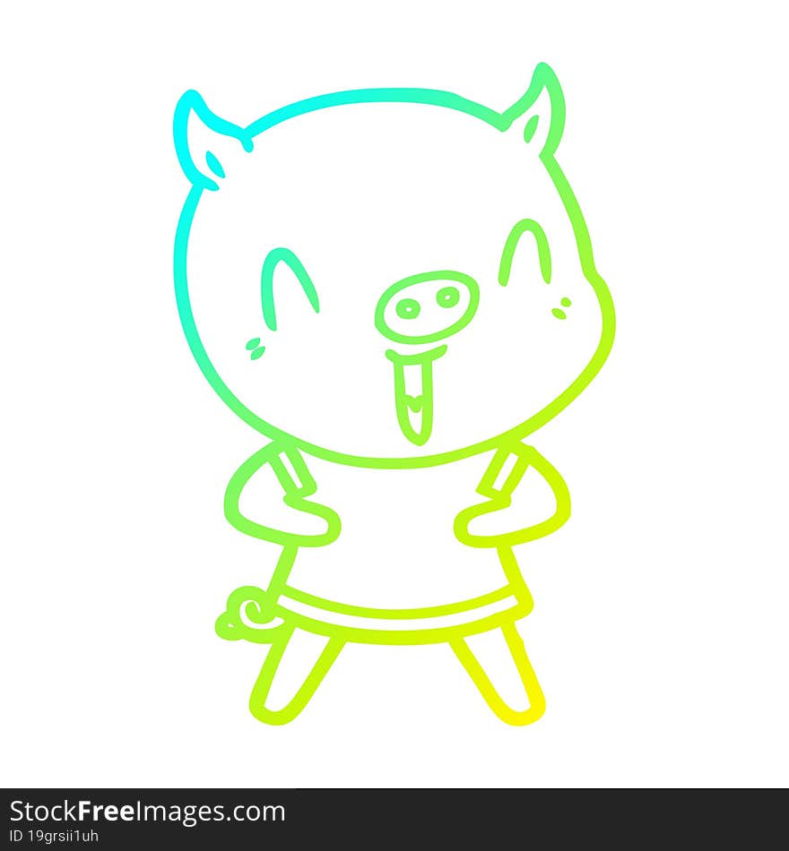 cold gradient line drawing of a happy cartoon pig