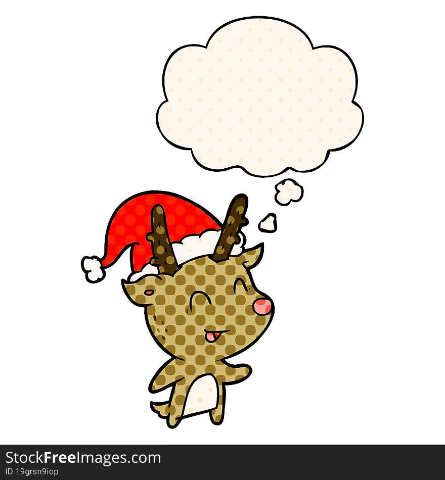 cartoon christmas reindeer with thought bubble in comic book style