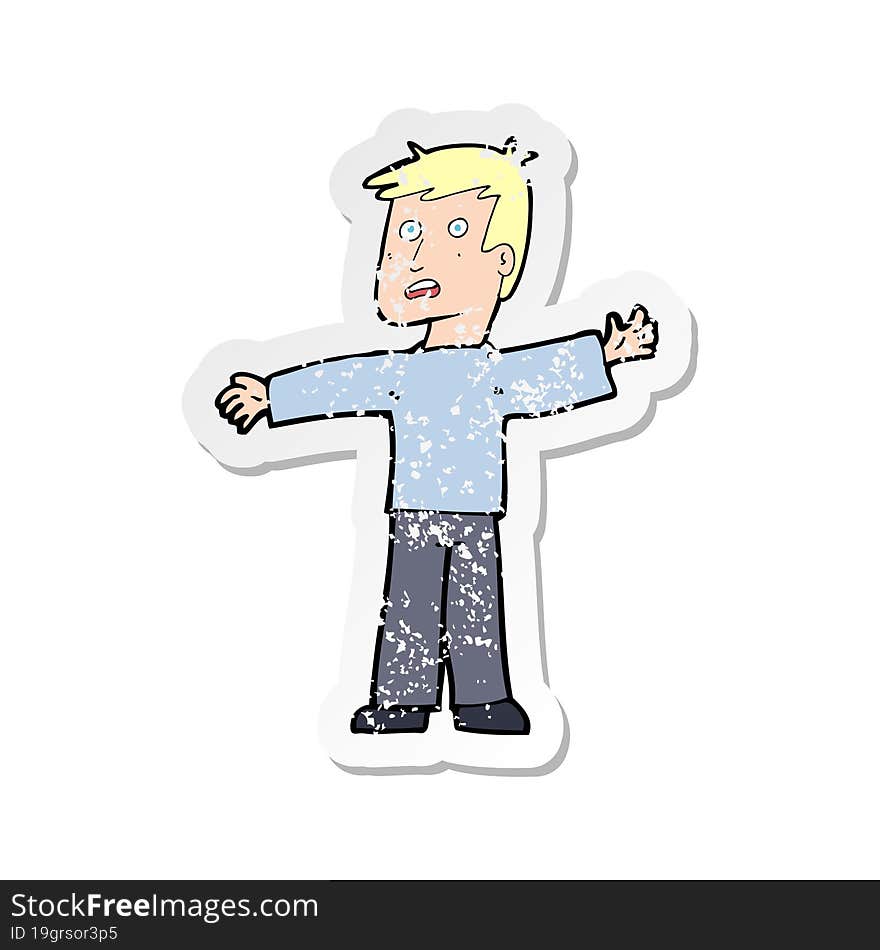 retro distressed sticker of a cartoon surprised man