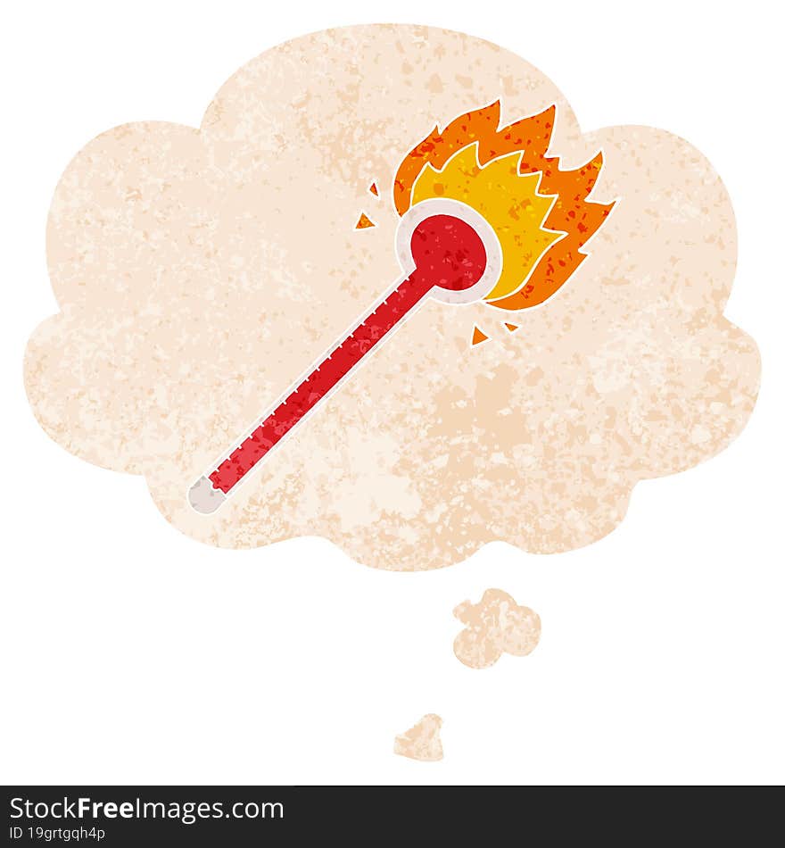 Cartoon Thermometer And Thought Bubble In Retro Textured Style