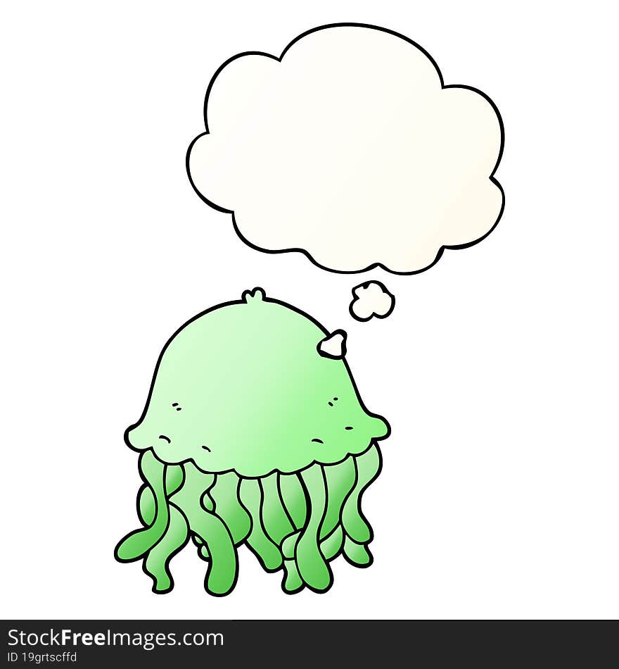 cartoon jellyfish and thought bubble in smooth gradient style