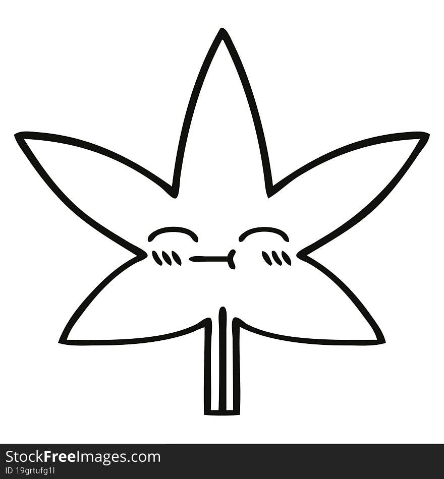 Line Drawing Cartoon Marijuana Leaf