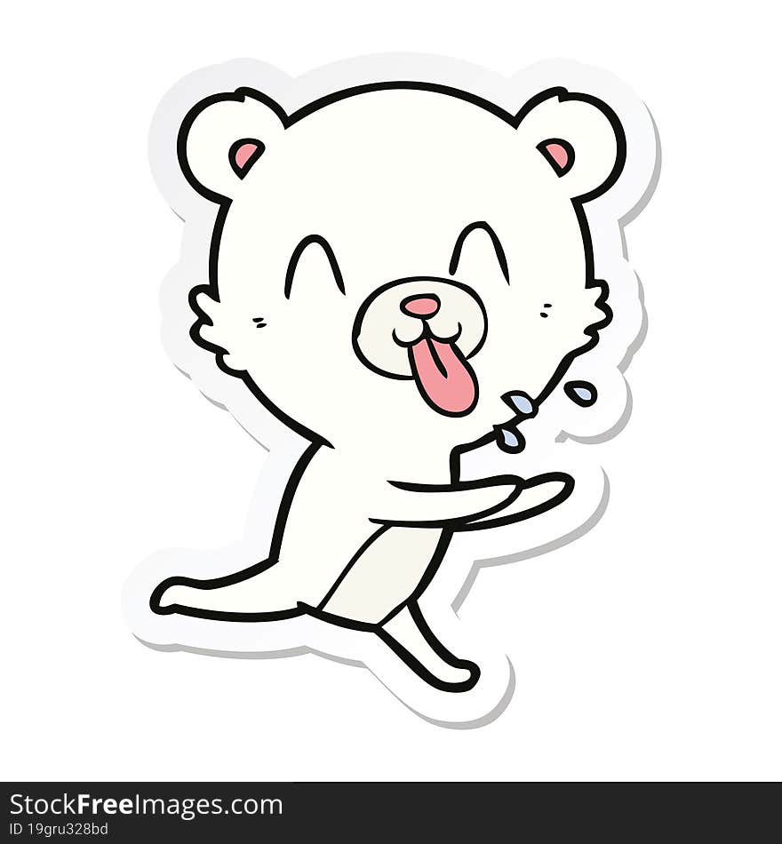 sticker of a rude cartoon polar bear sticking out tongue