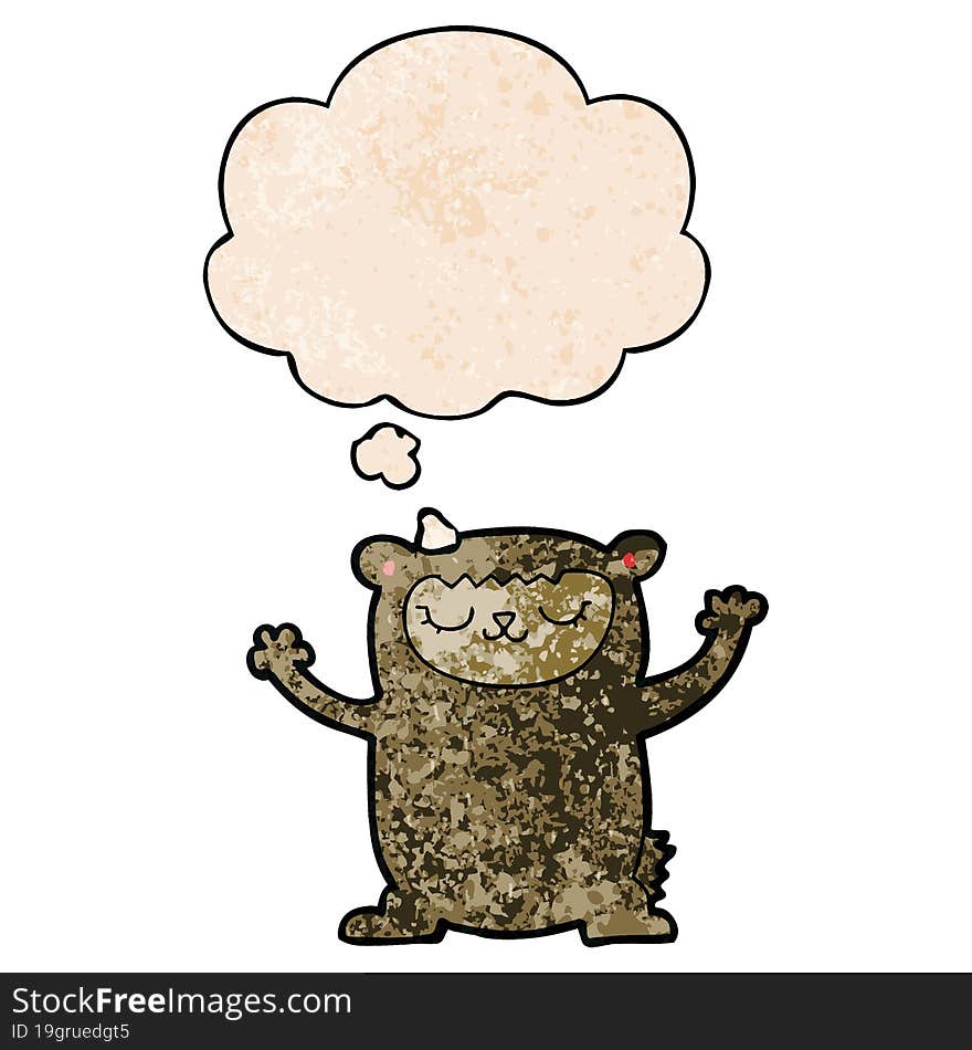 Cute Cartoon Bear And Thought Bubble In Grunge Texture Pattern Style