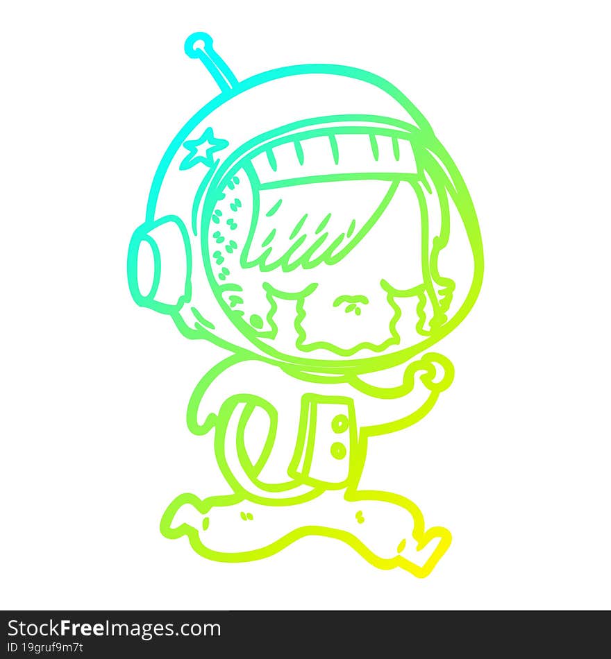 cold gradient line drawing cartoon crying astronaut girl running