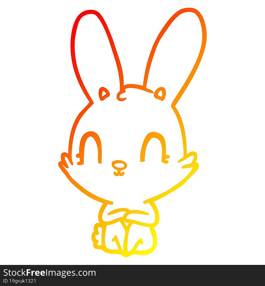 warm gradient line drawing of a cute cartoon rabbit