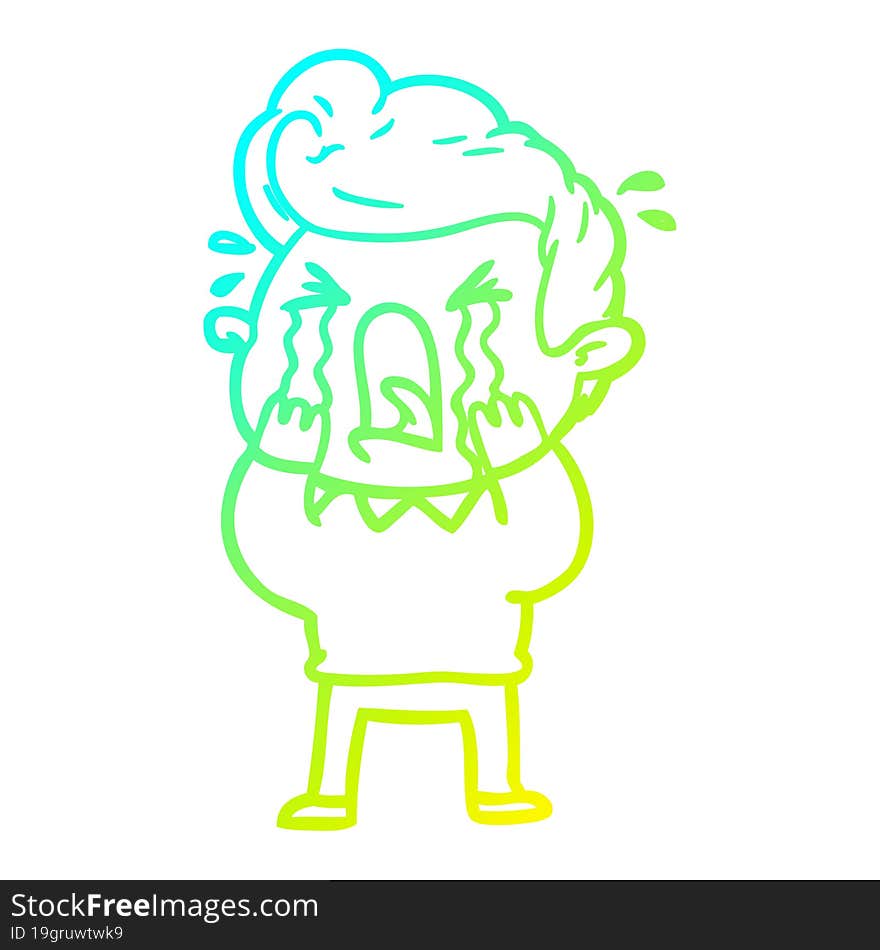 cold gradient line drawing of a cartoon crying man