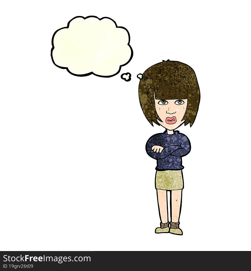 cartoon annoyed woman with thought bubble