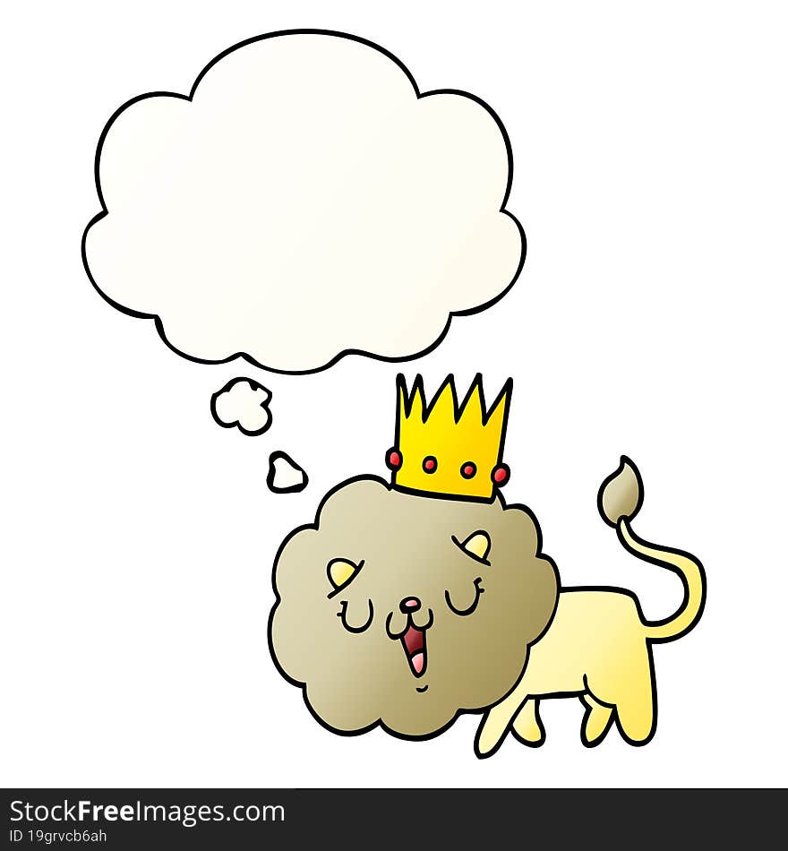 cartoon lion with crown and thought bubble in smooth gradient style