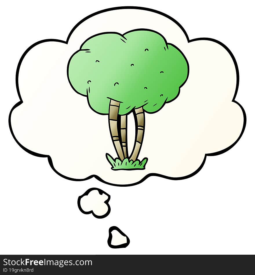 cartoon tree and thought bubble in smooth gradient style