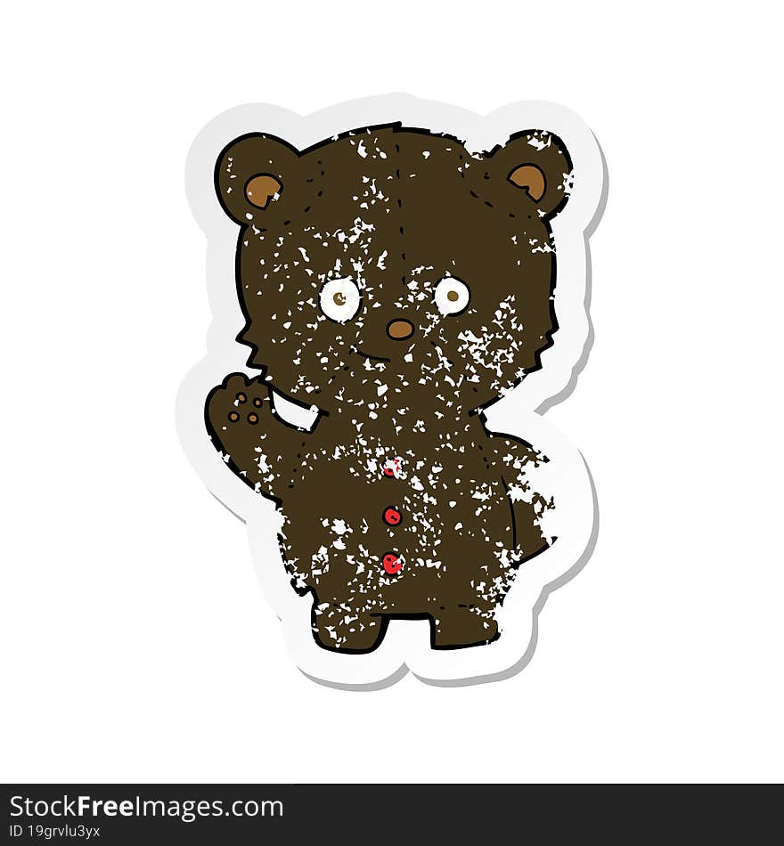 retro distressed sticker of a cartoon black bear cub