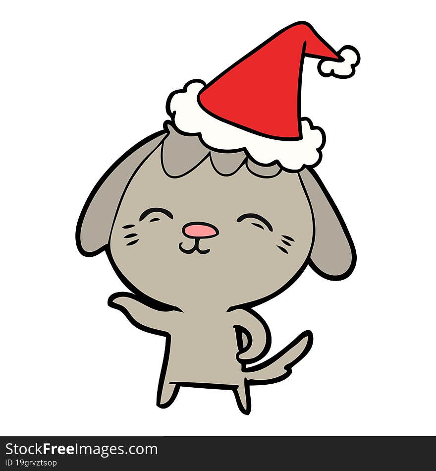 happy line drawing of a dog wearing santa hat