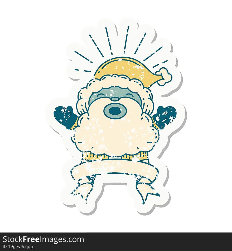 grunge sticker of tattoo style santa claus christmas character