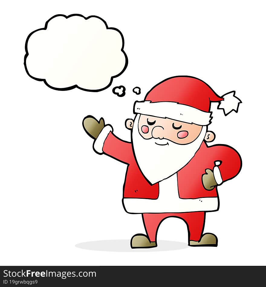 cartoon santa claus with thought bubble