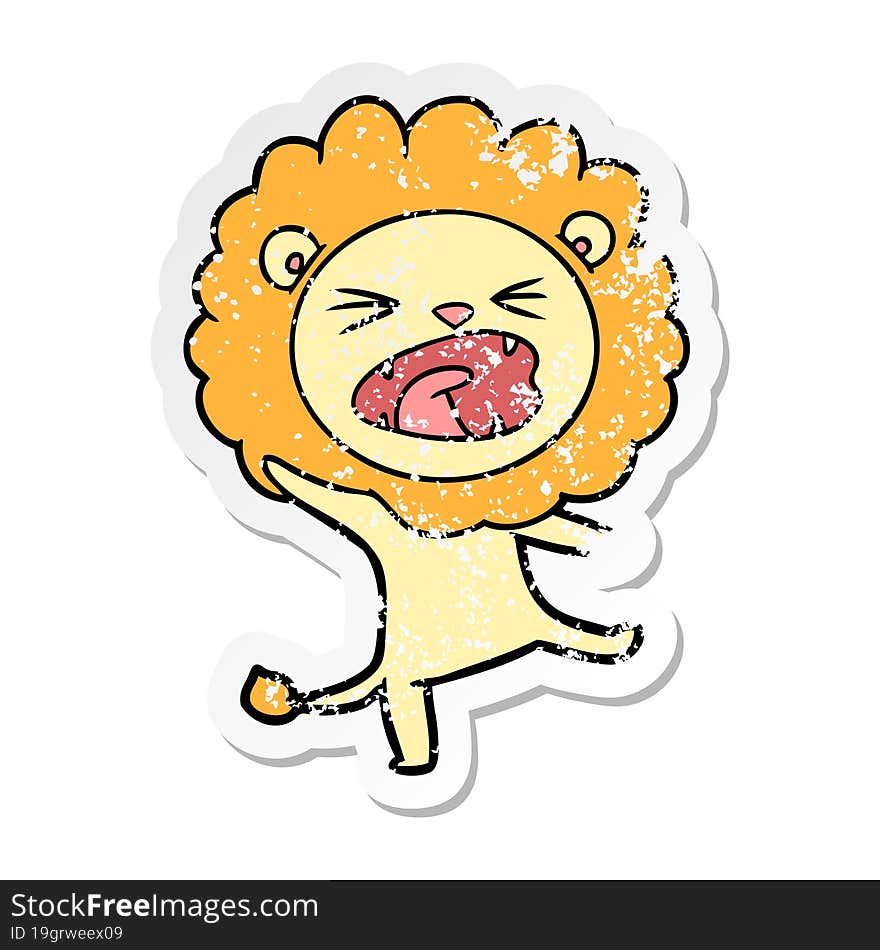 distressed sticker of a cartoon lion