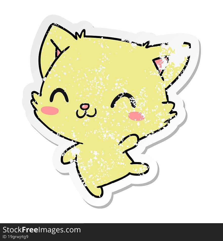 distressed sticker cartoon of cute kawaii cat