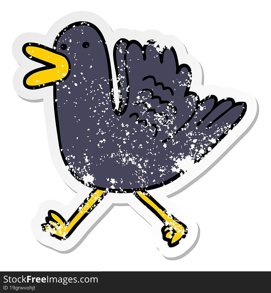 distressed sticker of a cartoon duck running