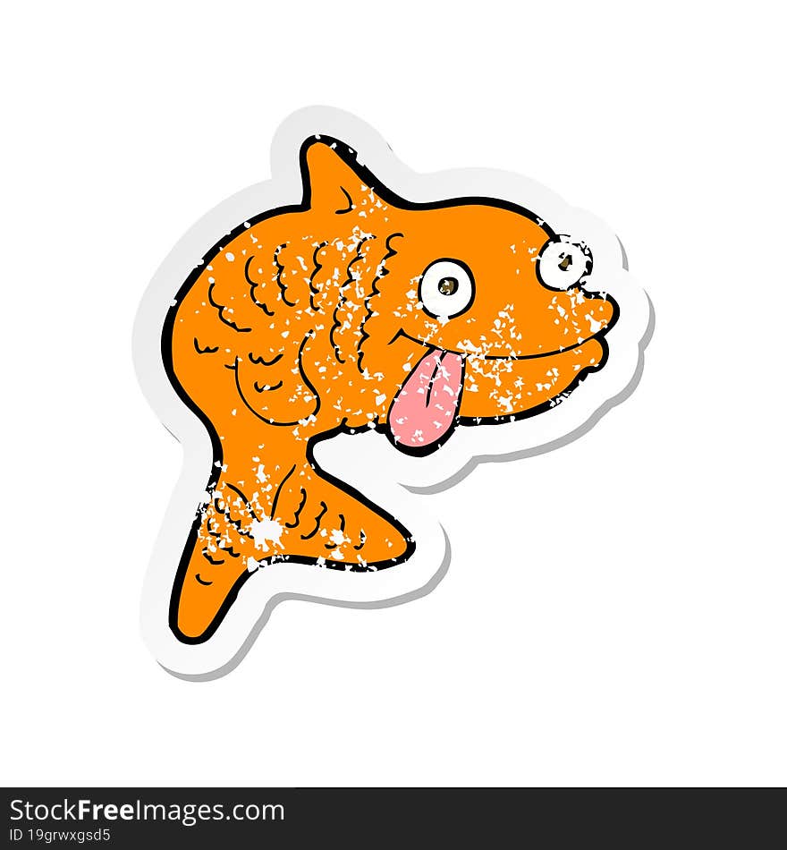 retro distressed sticker of a cartoon fish