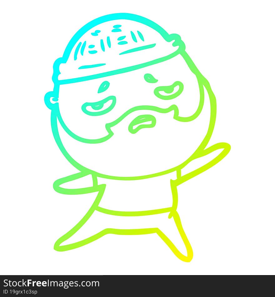 Cold Gradient Line Drawing Cartoon Worried Man With Beard