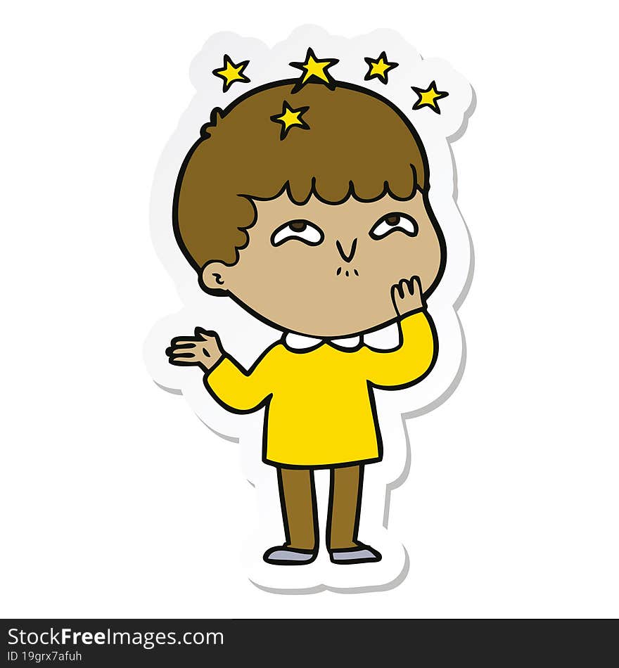 sticker of a cartoon amazed boy