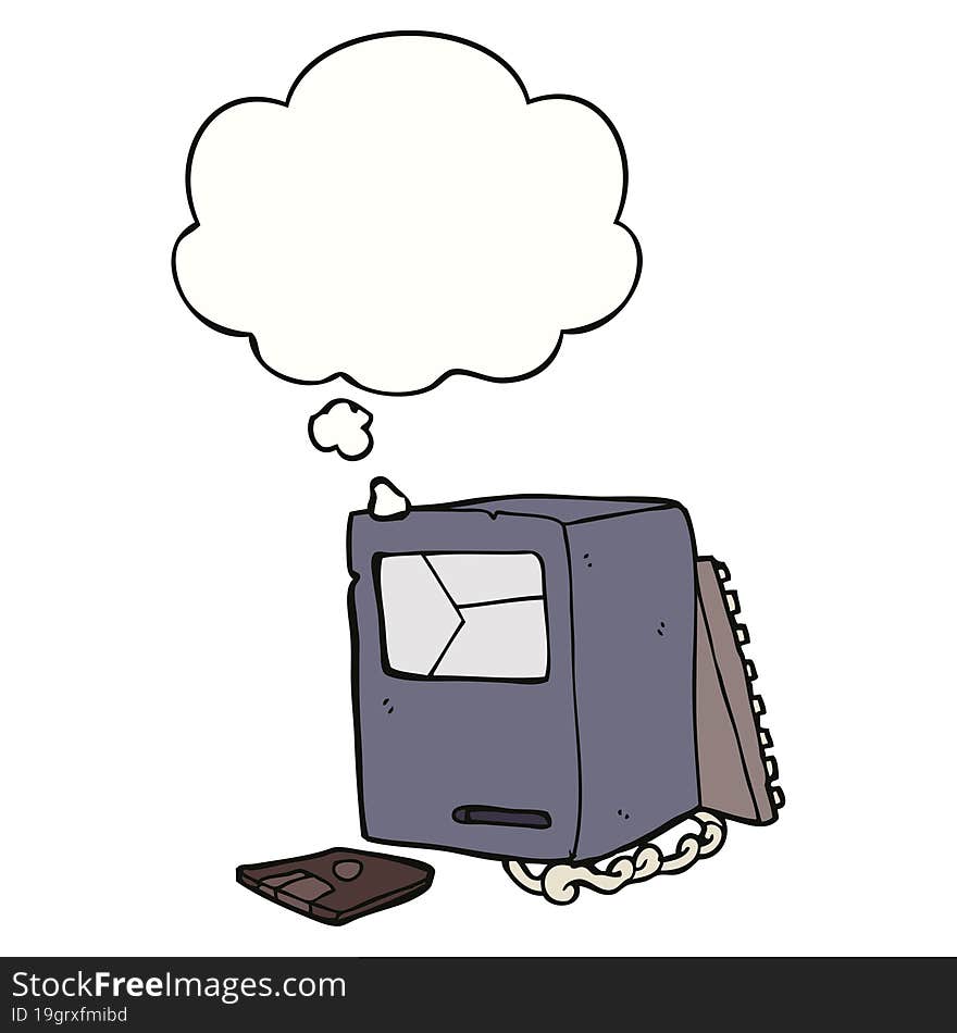 cartoon broken old computer with thought bubble