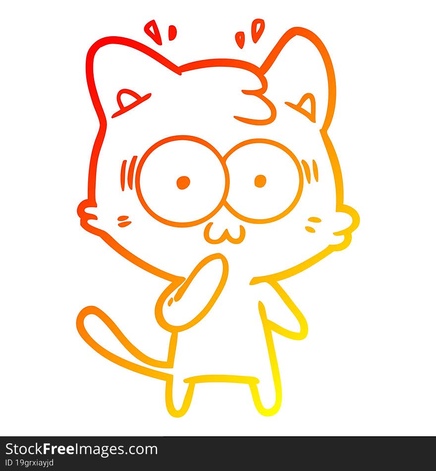 Warm Gradient Line Drawing Cartoon Surprised Cat