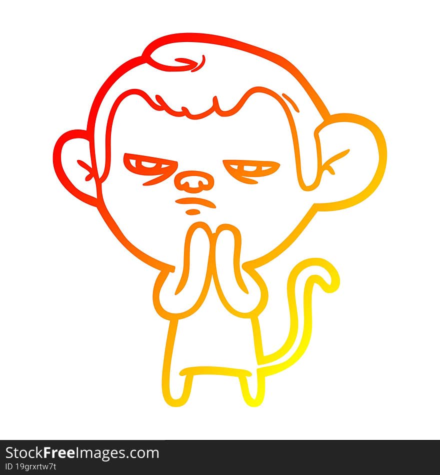 warm gradient line drawing of a cartoon monkey